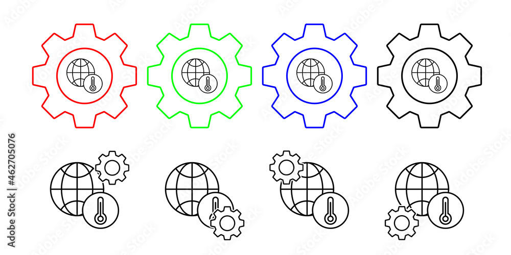 Poster thermometry, globe vector icon in gear set illustration for ui and ux, website or mobile application