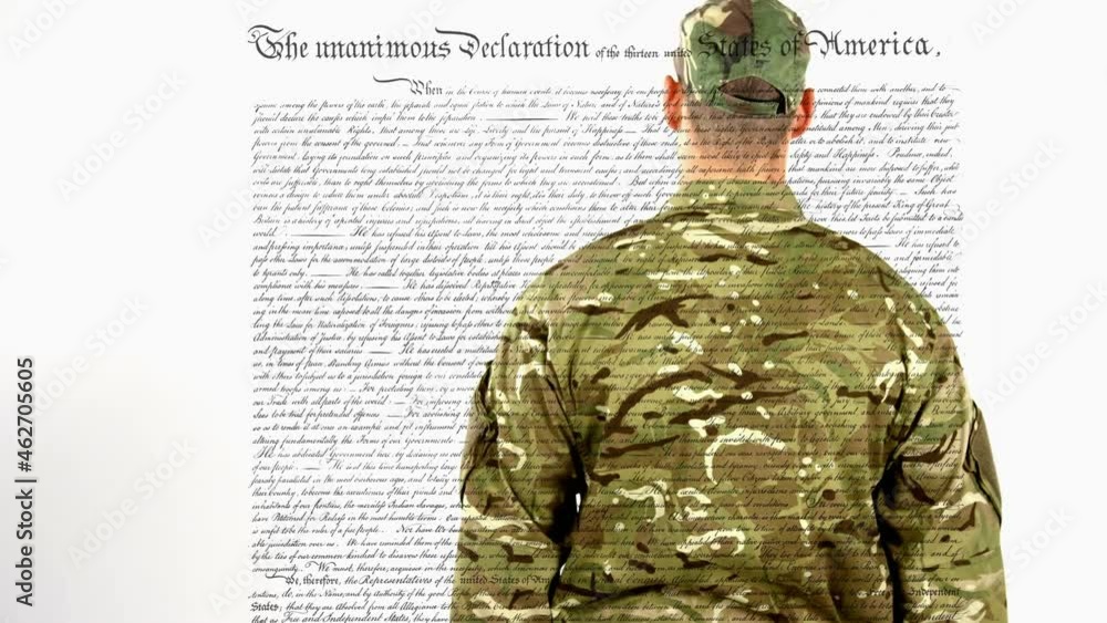 Poster animation of document with text over soldier saluting