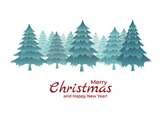 Obraz premium Merry Christmas and Happy New Year greeting card. Christmas trees on white background