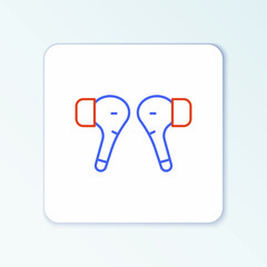 Line Air headphones icon icon isolated on white background. Holder wireless in case earphones garniture electronic gadget. Colorful outline concept. Vector