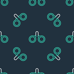 Line Handcuffs icon isolated seamless pattern on black background. Vector