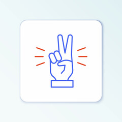 Line Hand showing two finger icon isolated on white background. Victory hand sign. Colorful outline concept. Vector