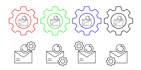 Update, message, envelope vector icon in gear set illustration for ui and ux, website or mobile application