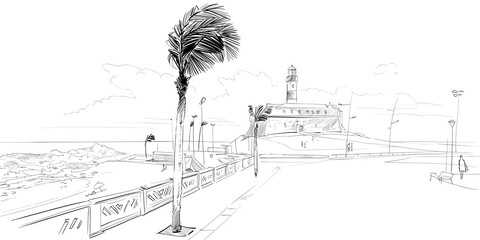 Farol da Barra. Salvador. Brazil. South America. Hand drawn city sketch. Vector illustration.