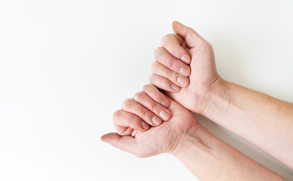 Treatment of skin diseases. Psoriasis, eczema, dermatitis, diathesis on human hands. Place for an inscription.