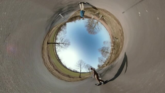 360 degree skateboarding virtual reality vr tiny planet effect shot in 4k with 360 cam