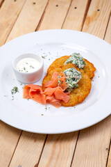 potato pancakes with salmon
