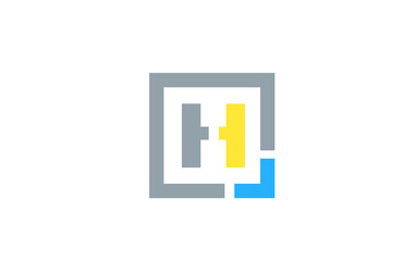 blue yellow letter H alphabet logo design icon for business