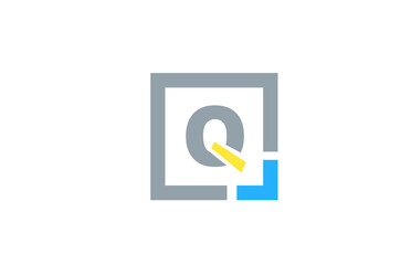 blue yellow letter Q alphabet logo design icon for business