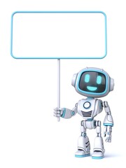 Cute blue robot hold blank board 3D
