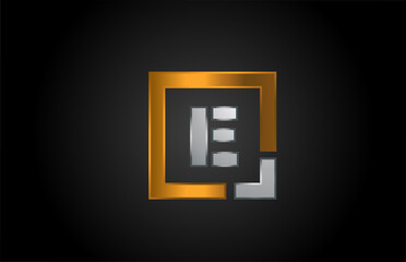 gold silver metal letter E alphabet logo design icon for business