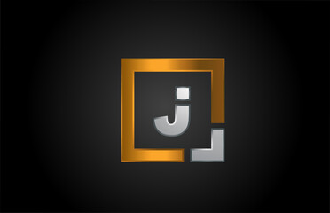 gold silver metal letter J alphabet logo design icon for business