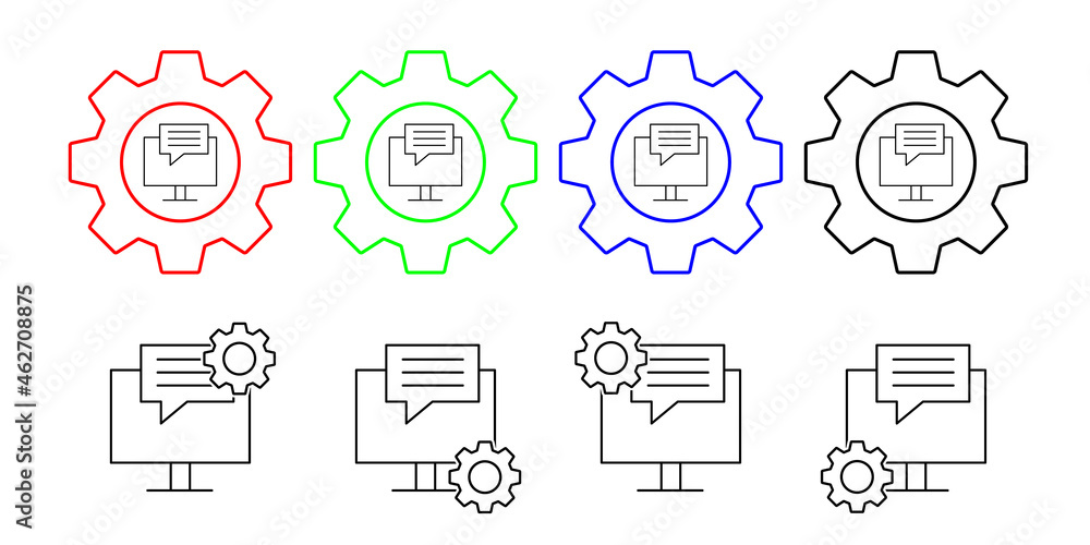 Poster computer, chat, message vector icon in gear set illustration for ui and ux, website or mobile applic
