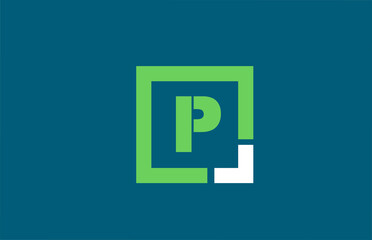 blue green letter P alphabet logo design icon for business