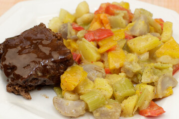 Meatloaf with Gravy, Potatoes, Peppers and Celery with Butter