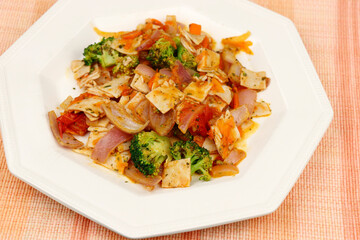 Prepared Meal of Turkey, Vegetables and Seasonings on a Plate