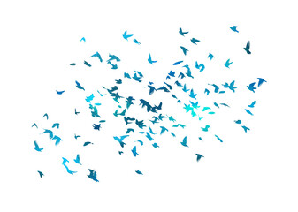 A flock of flying blue birds. Free birds. Vector illustration