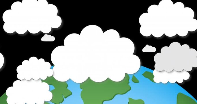 Animation of globe in clouds on black background