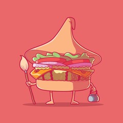 Burger character dressed as a Witch vector illustration. Food, funny, spooky design concept.