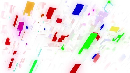 3d render. abstract light background with network of different sizes white bloks, some with multicolor glow. Visualisation of working ai with big data or blockchain technology. White matte glass.