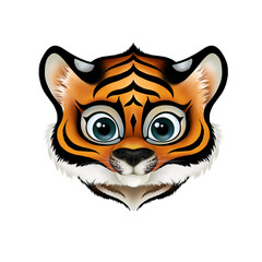 little tiger cub, portrait of a wild striped orange cat, cheerful funny symbol of the year 2022 Chinese new year calendar Wild animal tiger hand-drawn digital illustration isolated on white background