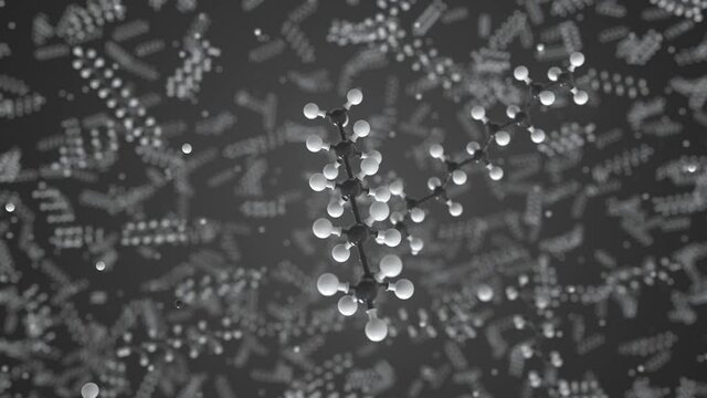 Molecule of nonane, conceptual molecular model. Scientific looping 3d animation