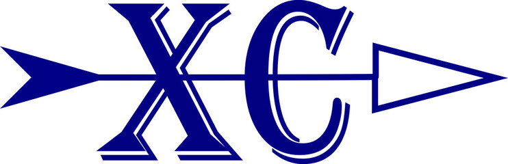 XC letters in blue with blue trim and a blue arrow