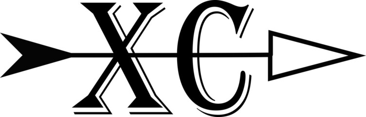 XC letters in black with a black arrow