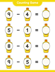 Fototapeta premium Counting game, count the number of Sunscreen and write the result. Educational children game, printable worksheet, vector illustration