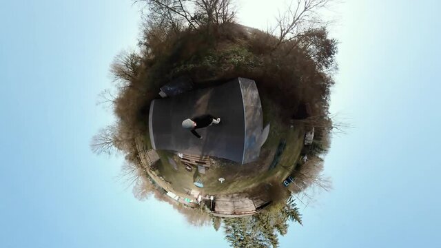 360 degree skateboarding virtual reality vr tiny planet effect shot in 4k with 360 cam