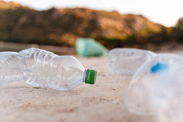 Empty plastic bottles on the beach