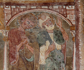 Obraz na płótnie Canvas gli Apostoli Giovanni e Pietro; affresco nella chiesa di S. Giacomo a Termeno