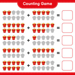 Counting game, count the number of Sand Bucket and write the result. Educational children game, printable worksheet, vector illustration