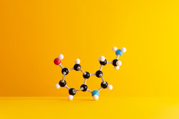 Caffeine formula's molecular structure over yellow background