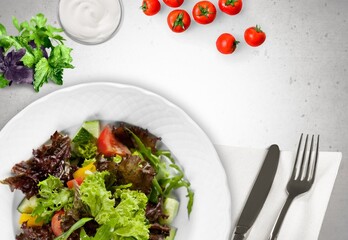Raw tasty vegetable salad with colorful vegetables