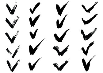 Tick vector signs. Hand drawn, isolated, brush strokes.