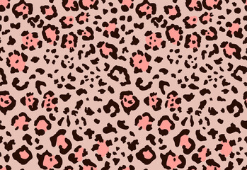 Abstract animal seamless leopard fur pattern. Fashionable wild leopard print background. Modern panther animal fabric textile print design. Stylish vector light pink grey brown. CSeamless pattern.