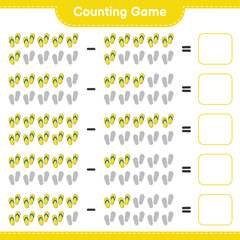 Counting game, count the number of Flip Flop and write the result. Educational children game, printable worksheet, vector illustration