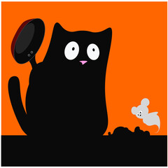 The cat hit the mouse with a frying pan, now the ghost of the mouse does not understand what happened