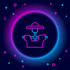 Glowing neon line Scarecrow icon isolated on black background. Colorful outline concept. Vector