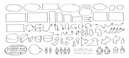 Hand drawn set o frames, arrows. Vector design infographics elments.