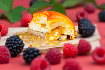 one orange cake with creamy white filling