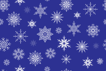 Fototapeta na wymiar Seamless pattern white snowflakes on blue background