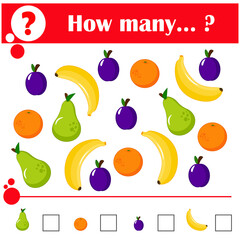 Educational math game for kids. Count the fruits