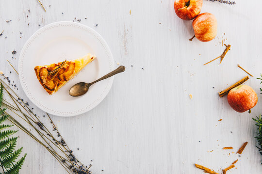 Piece of apple pie on plate