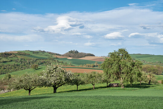 Germany, Maegdeberg, hilly landscape with Hegau volcano