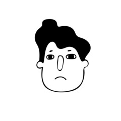 Portrait of sad woman with high hairstyle of black hair in doodle style isolated on white. Character of people doodle collection. 