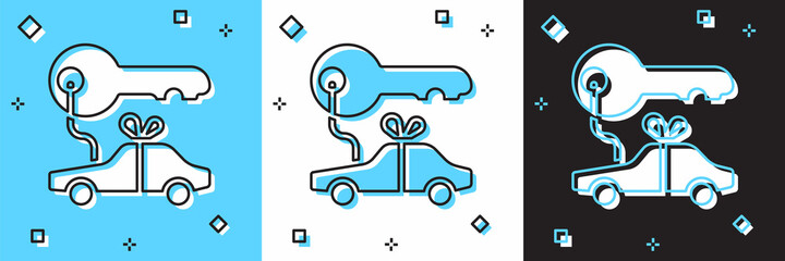 Set Car gift icon isolated on blue and white, black background. Car key prize. Vector