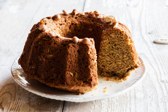 Plate with homemade zucchini cake