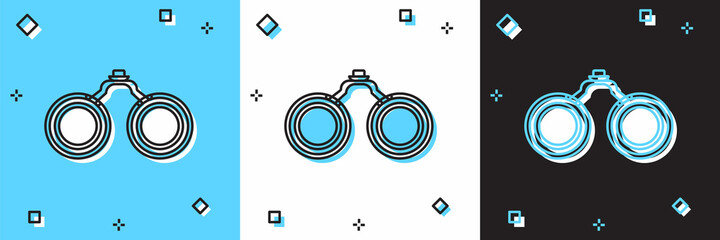Set Binoculars icon isolated on blue and white, black background. Find software sign. Spy equipment symbol. Vector